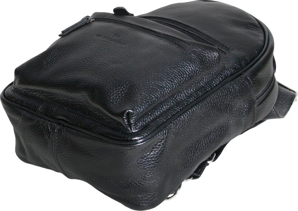 Черный универсальный городской рюкзак из натуральной кожи на молнии Vip Collection (21107)