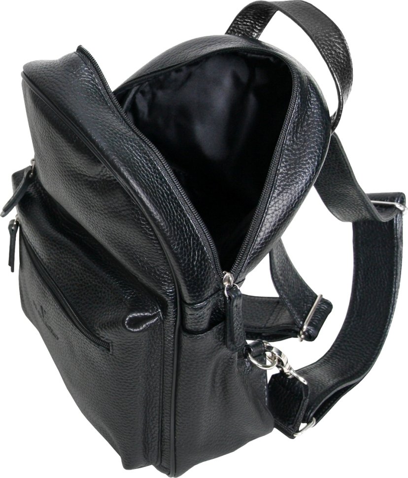 Чорний універсальний міський рюкзак з натуральної шкіри на блискавці Vip Collection (21107)