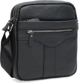 Мужская компактная сумка на плечо из фактурной кожи черного цвета Keizer (21332)