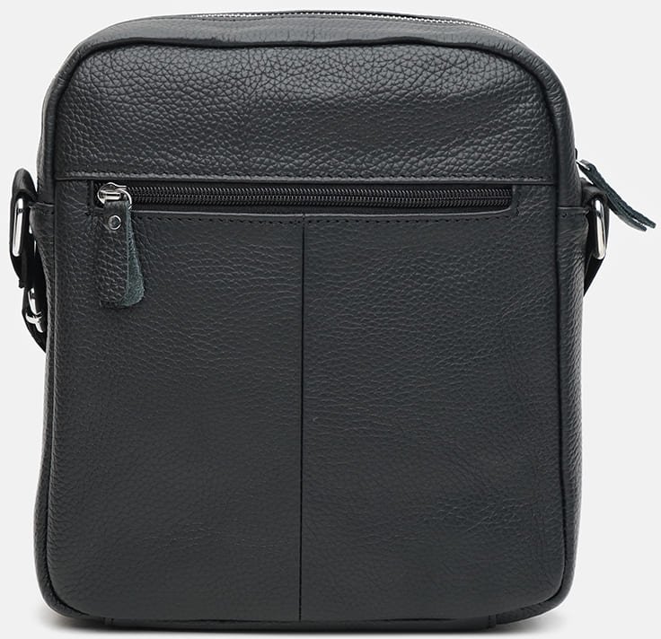 Чоловіча компактна сумка на плече із фактурної шкіри чорного кольору Keizer (21332)