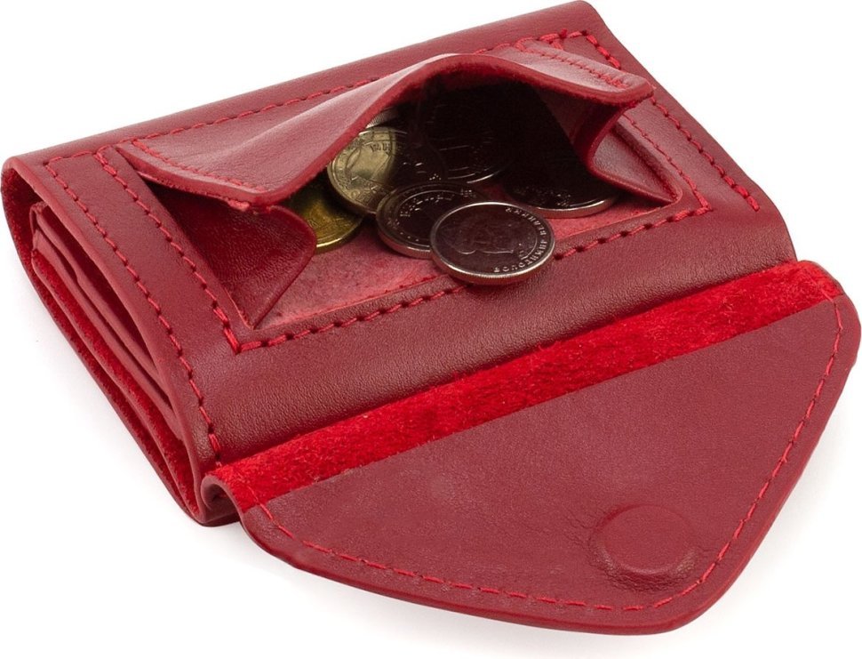 Красный женский кошелек маленького размера из высококачественной натуральной кожи Grande Pelle (55988)