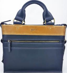 Стильная мужская сумка из натуральной кожи синяя с желтой втавкой VATTO (11730)
