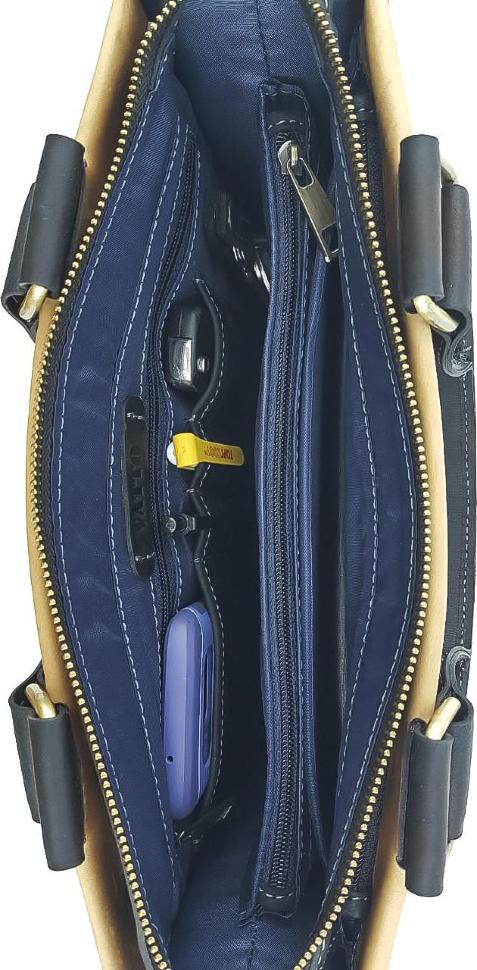 Стильна чоловіча сумка з натуральної шкіри синя з жовтою втавкой VATTO (11730)