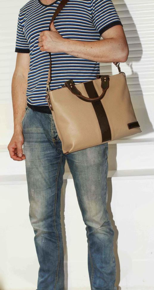 Чоловіча шкіряна сумка бежевого кольору формату А4 VATTO (12029)