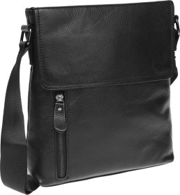 Мужская черная сумка на плечо среднего размера из натуральной кожи Borsa Leather (21324)