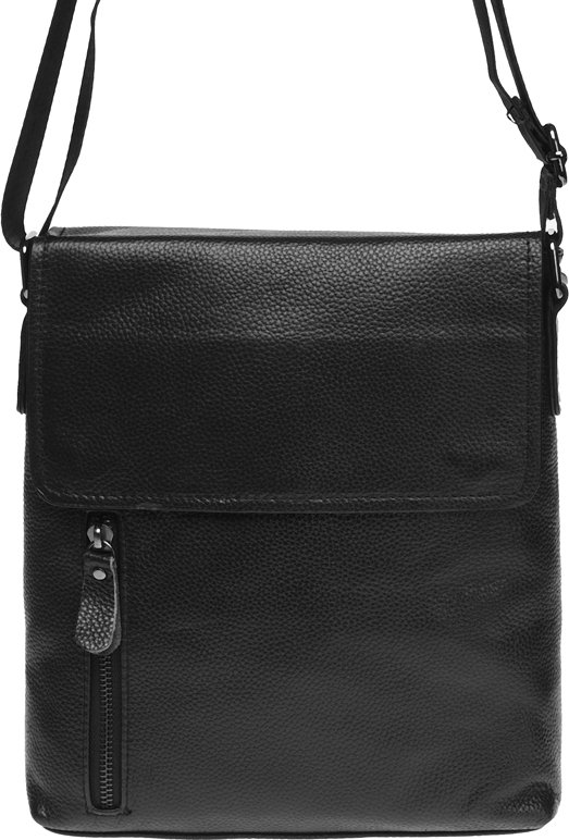 Чоловіча чорна сумка на плече середнього розміру Borsa Leather (21324)