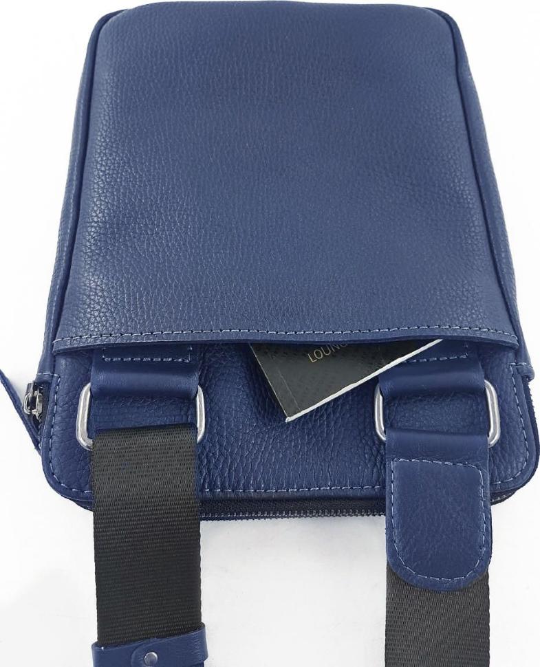 Шкіряна чоловіча сумка на плече синього кольору VATTO (12129)