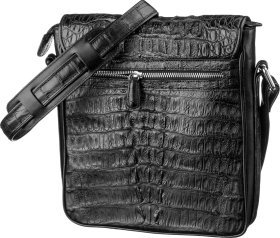 Мужская сумка через плечо из натуральной кожи крокодила черного цвета CROCODILE LEATHER (024-18021)