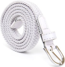 Тонкий женский ремень белого цвета из текстиля Vintage (2420542)