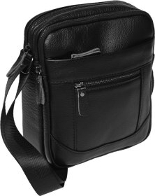 Чорна наплічна чоловіча сумка-планшет із фактурної шкіри на дві блискавки Borsa Leather (21424)
