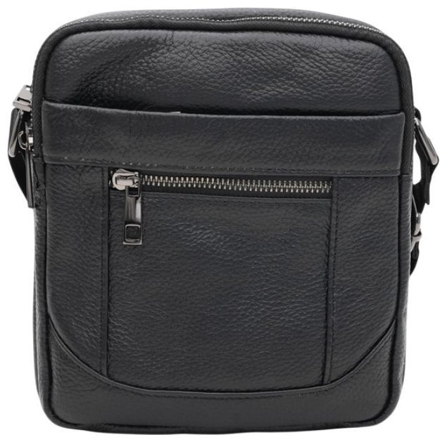 Чорна наплічна чоловіча сумка-планшет із фактурної шкіри на дві блискавки Borsa Leather (21424) modnotak фото №9