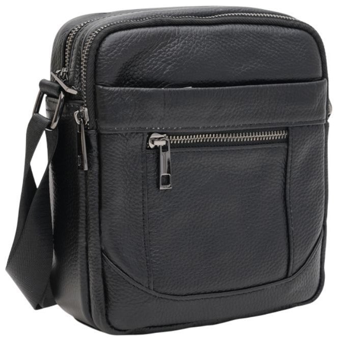 Чорна наплічна чоловіча сумка-планшет із фактурної шкіри на дві блискавки Borsa Leather (21424) modnotak фото №10