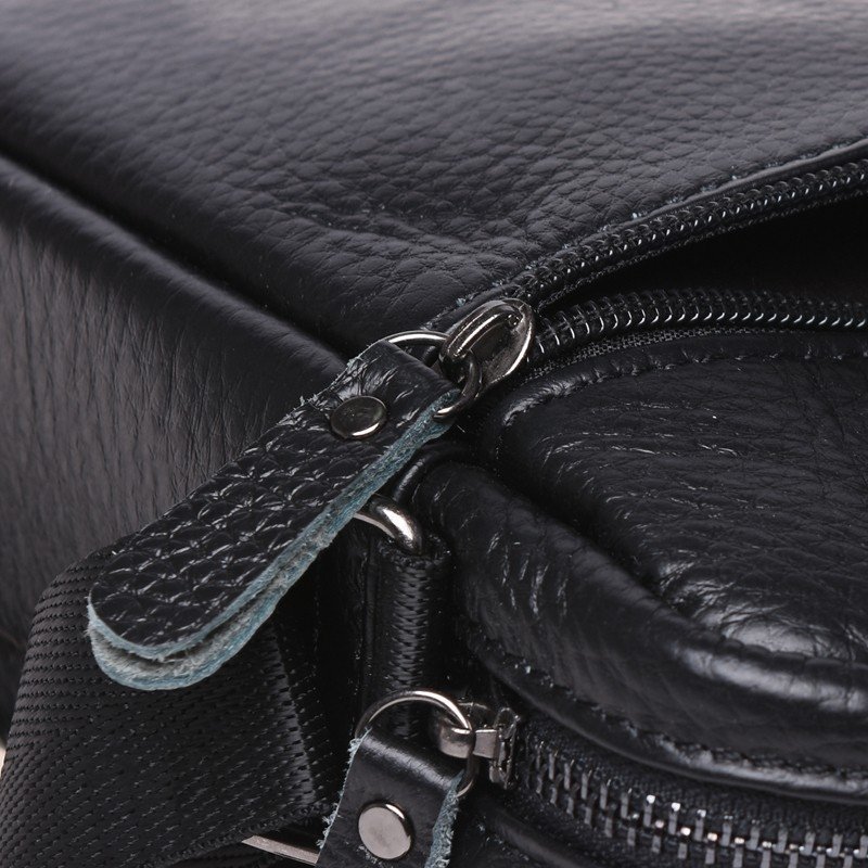 Чорна наплічна чоловіча сумка-планшет із фактурної шкіри на дві блискавки Borsa Leather (21424) modnotak фото №12