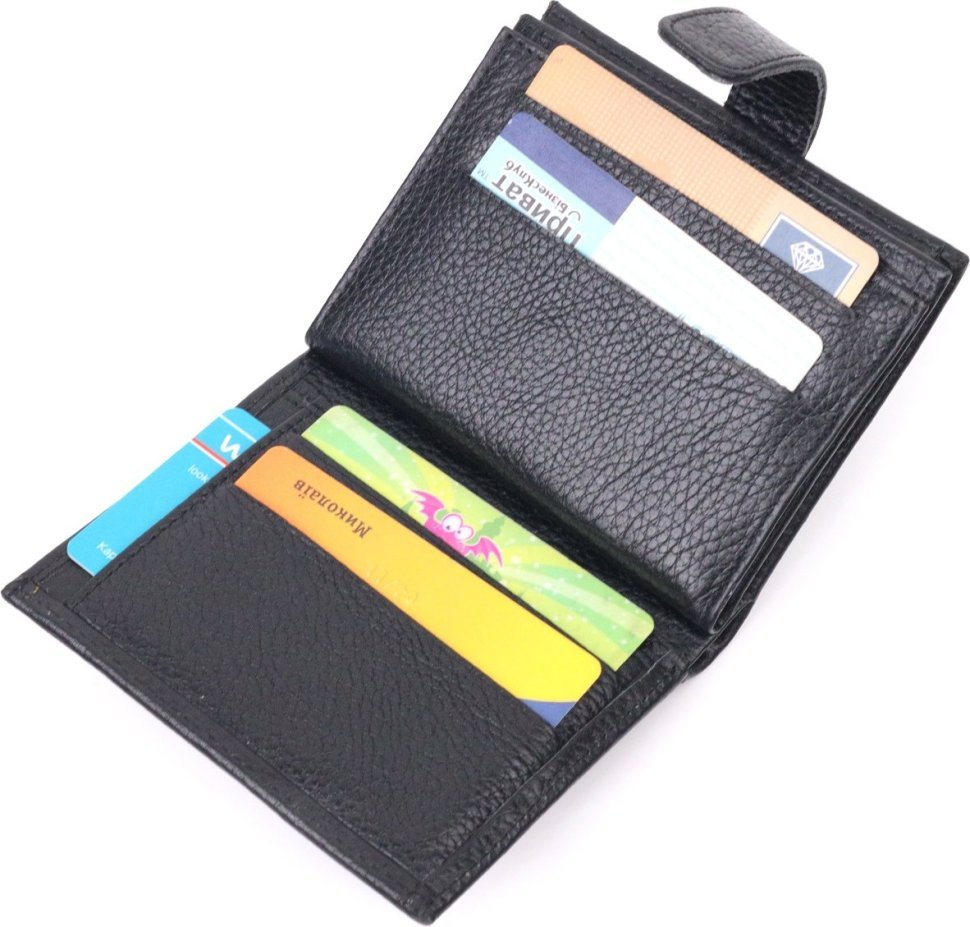 Вертикальний невеликий шкіряний гаманець чорного кольору KARYA (2421390)