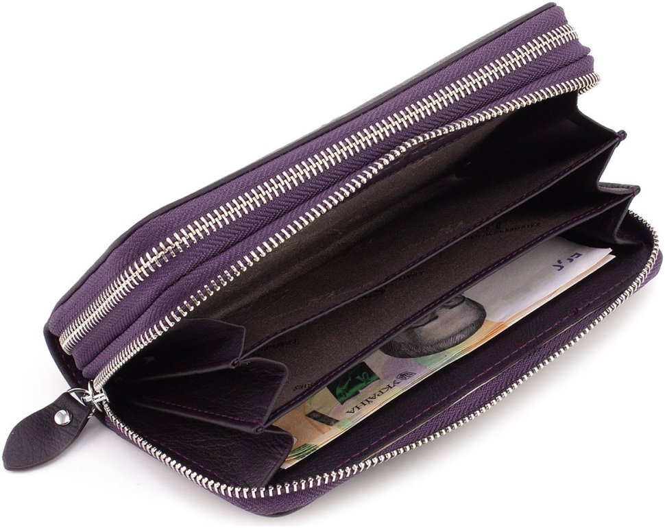 Фіолетовий жіночий гаманець із натуральної шкіри на дві блискавки ST Leather 1767388