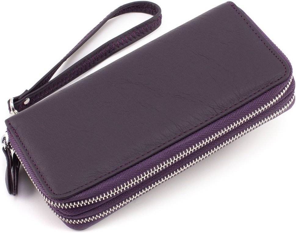 Фіолетовий жіночий гаманець із натуральної шкіри на дві блискавки ST Leather 1767388