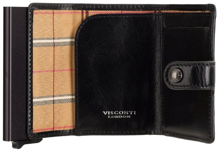 Шкіряний картхолдер чорного кольору з металевим футляром для карток Visconti Speziale 77388