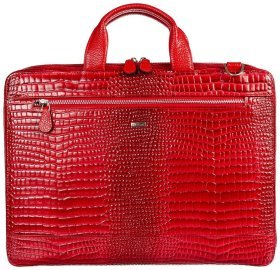 Лаковая женская сумка из кожи под фактуру кроко для ноутбука и документов Desisan 107588 красного цвета