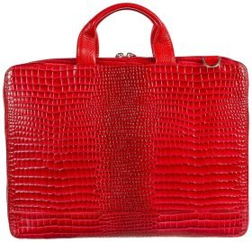 Лаковая женская сумка из кожи под фактуру кроко для ноутбука и документов Desisan 107588 красного цвета