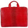Лаковая женская сумка из кожи под фактуру кроко для ноутбука и документов Desisan 107588 красного цвета modnotak фото - 2