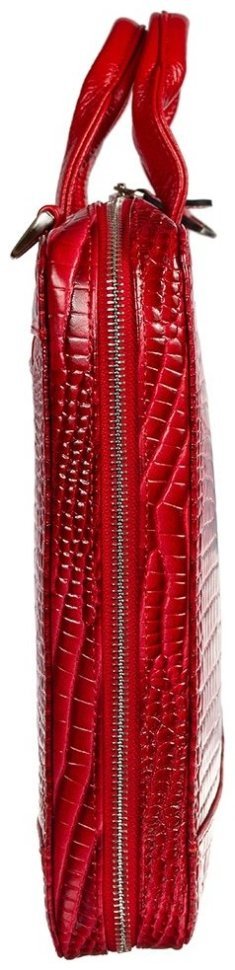 Лаковая женская сумка из кожи под фактуру кроко для ноутбука и документов Desisan 107588 красного цвета modnotak фото №3