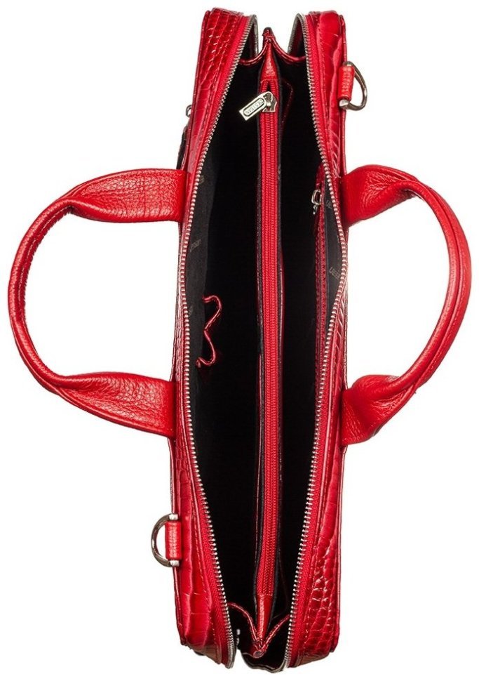 Лаковая женская сумка из кожи под фактуру кроко для ноутбука и документов Desisan 107588 красного цвета modnotak фото №5