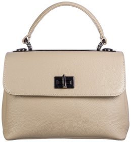 Каркасна жіноча сумка зі шкіри флотар із клапаном на поворотному замку Desisan 107688 бежевого кольору