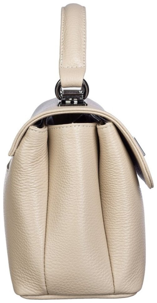 Каркасная женская сумка из кожи флотар с клапаном на поворотном замке Desisan 107688 бежевого цвета modnotak фото №2