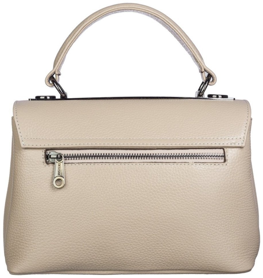 Каркасная женская сумка из кожи флотар с клапаном на поворотном замке Desisan 107688 бежевого цвета modnotak фото №3
