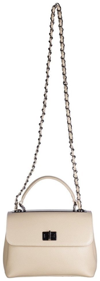 Каркасная женская сумка из кожи флотар с клапаном на поворотном замке Desisan 107688 бежевого цвета modnotak фото №4
