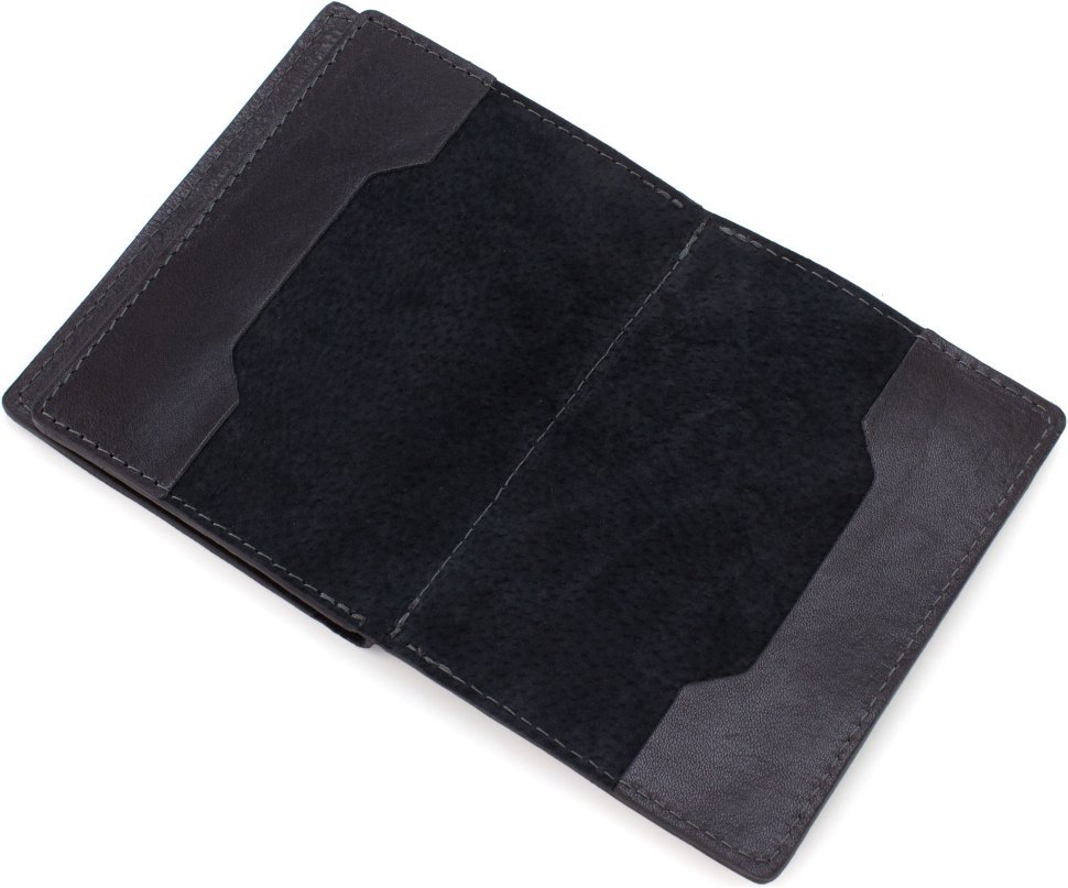 Кожаная обложка черного цвета под автодокументы с гербом ЗСУ - Grande Pelle 67788