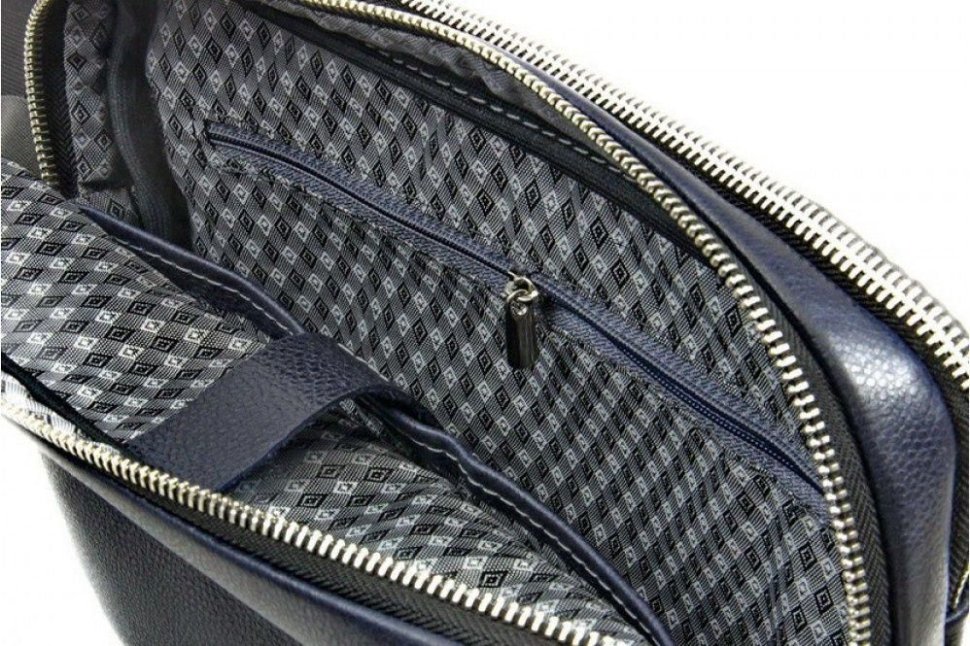 Горизонтальна сумка темно-синього кольору з натуральної шкіри Tom Stone (12203)
