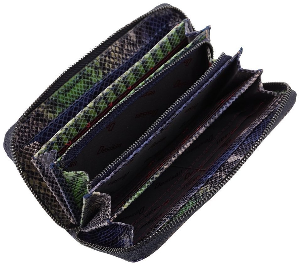 Великий жіночий шкіряний гаманець з фактурою під змію Desisan 107888 на блискавці різнокольоровий modnotak фото №3