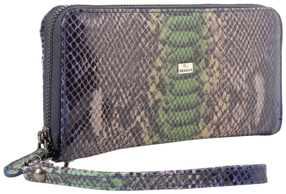 Великий жіночий шкіряний гаманець з фактурою під змію Desisan 107888 на блискавці різнокольоровий modnotak фото №4