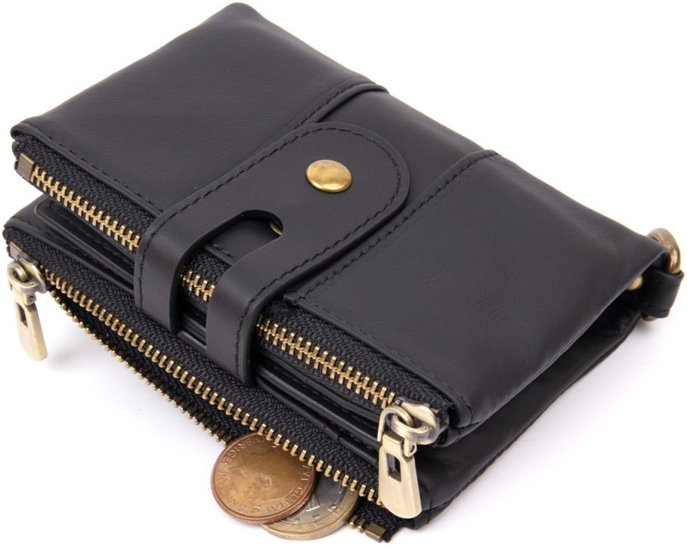 Небольшой черный кошелек из натуральной кожи с цепочкой Vintage 2420437