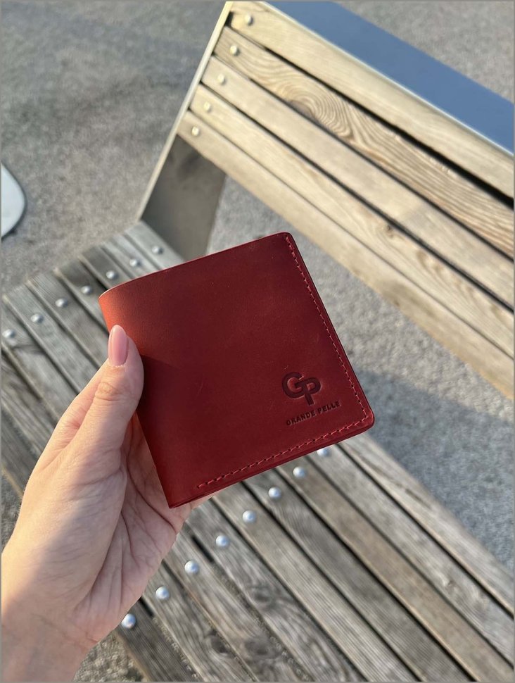 Червоний маленький гаманець ручної роботи Grande Pelle (13017)