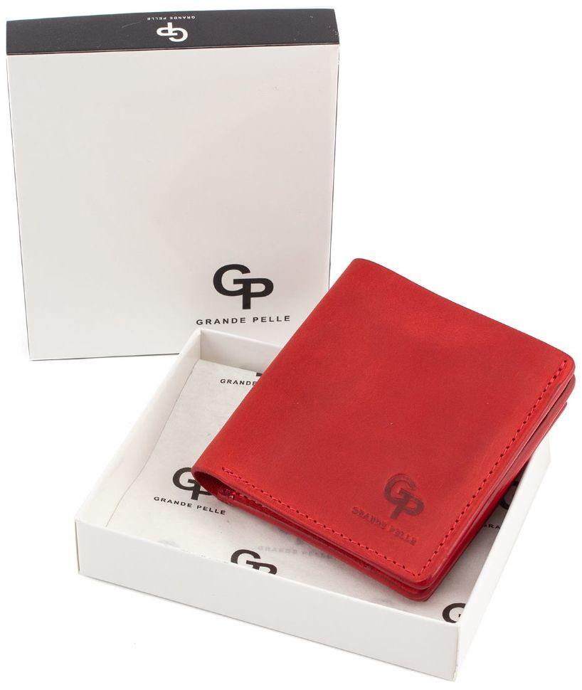 Красный маленький кошелек ручной работы Grande Pelle (13017)