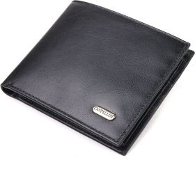 Чорний чоловічий гаманець у дві складення з натуральної гладкої шкіри CANPELLINI (2421579)