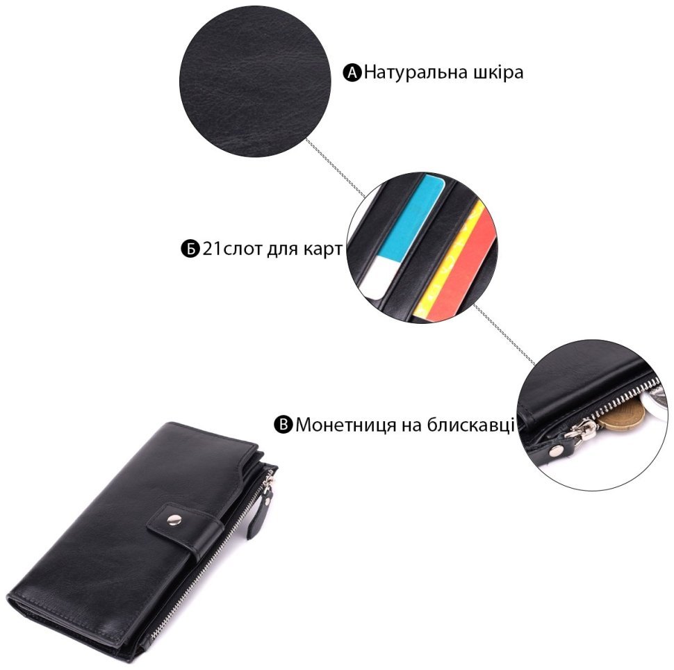 Функциональное портмоне из натуральной кожи черного цвета Vintage 2422885 фото №4 Функциональное портмоне из натуральной кожи черного цвета Vintage 2422885 modnotak фото №4