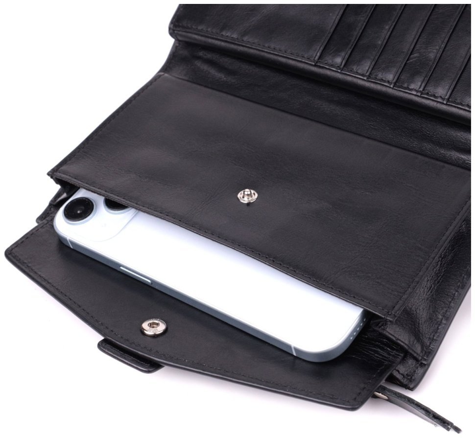 Функциональное портмоне из натуральной кожи черного цвета Vintage 2422885 фото №8 Функциональное портмоне из натуральной кожи черного цвета Vintage 2422885 modnotak фото №8