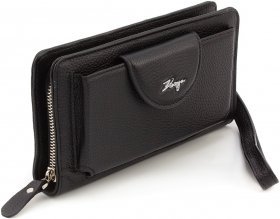 Шкіряний гаманець-клатч у чорному кольорі на зап'ясті KARYA (19609)