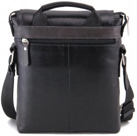 Черно-серая мужская вертикальная сумка из натуральной кожи на плечо Tom Stone (10977) - 2