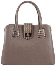 Большая женская кожаная сумка бежевого цвета с двумя ручками Desisan 80289