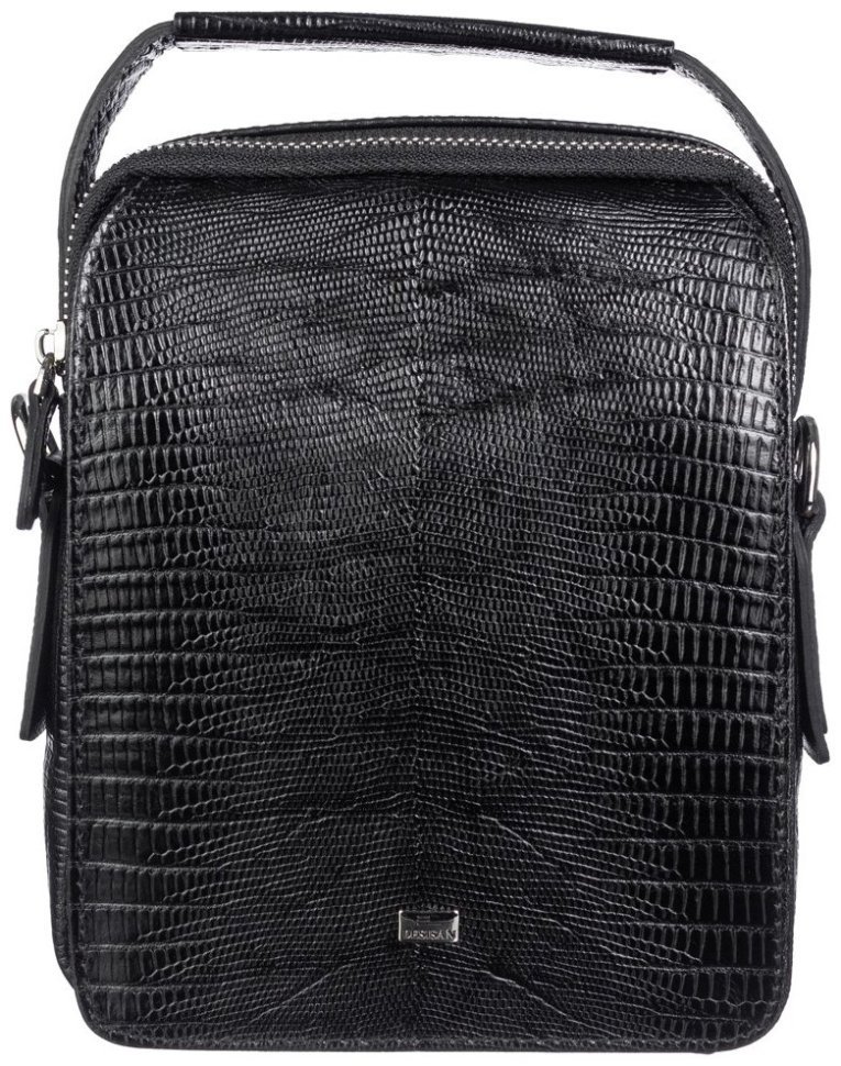 Маленькая черная мужская сумка-барсетка из натуральной кожи под рептилию DESISAN 80389 фото №1 Маленькая черная мужская сумка-барсетка из натуральной кожи под рептилию DESISAN 80389 modnotak фото №1