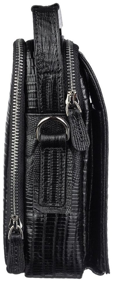 Маленькая черная мужская сумка-барсетка из натуральной кожи под рептилию DESISAN 80389 фото №3 Маленькая черная мужская сумка-барсетка из натуральной кожи под рептилию DESISAN 80389 modnotak фото №3