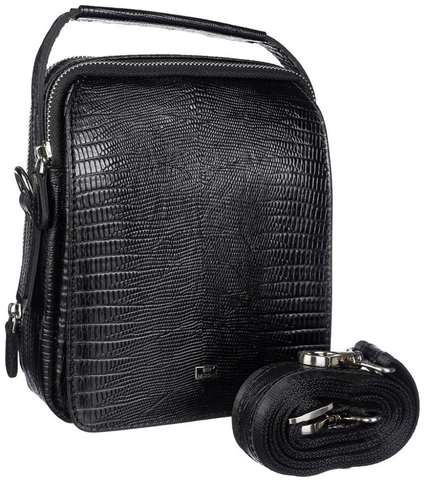 Маленькая черная мужская сумка-барсетка из натуральной кожи под рептилию DESISAN 80389 фото №4 Маленькая черная мужская сумка-барсетка из натуральной кожи под рептилию DESISAN 80389 modnotak фото №4