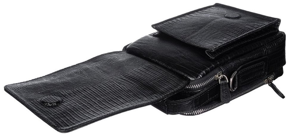 Маленькая черная мужская сумка-барсетка из натуральной кожи под рептилию DESISAN 80389 фото №5 Маленькая черная мужская сумка-барсетка из натуральной кожи под рептилию DESISAN 80389 modnotak фото №5