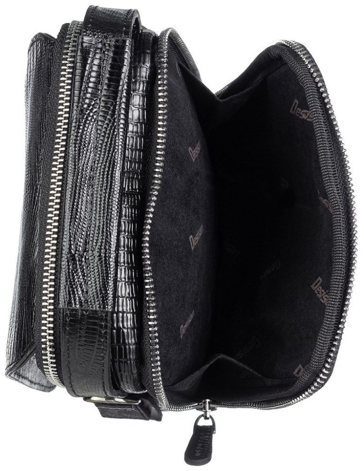Маленькая черная мужская сумка-барсетка из натуральной кожи под рептилию DESISAN 80389 фото №6 Маленькая черная мужская сумка-барсетка из натуральной кожи под рептилию DESISAN 80389 modnotak фото №6