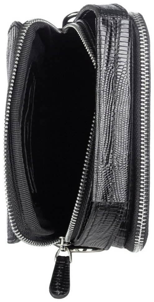 Маленькая черная мужская сумка-барсетка из натуральной кожи под рептилию DESISAN 80389 фото №7 Маленькая черная мужская сумка-барсетка из натуральной кожи под рептилию DESISAN 80389 modnotak фото №7