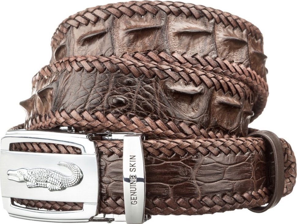 Коричневый мужской ремень автомат из натуральной кожи крокодила CROCODILE LEATHER (024-18599) фото №1 Коричневый мужской ремень автомат из натуральной кожи крокодила CROCODILE LEATHER (024-18599) modnotak фото №1